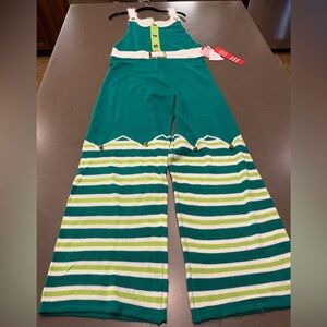 NWT Eyshadow Green Striped Knit Jumpsuit Sz: L